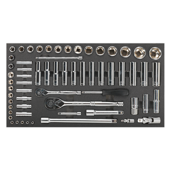 Sealey S01122 Socket Set with Tool Tray 1/4" & 1/2"Sq Drive 62pc