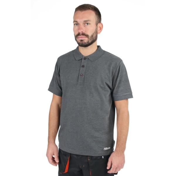 Beta Workwear 7552G Three-button work polo shirt, made from piqué cotton, 200 g/m2, black XS-3XL melange grey