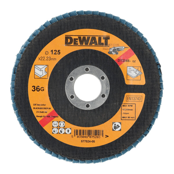 DeWalt Opp Flap Disc - Type 29 Angled - 125mmx36G