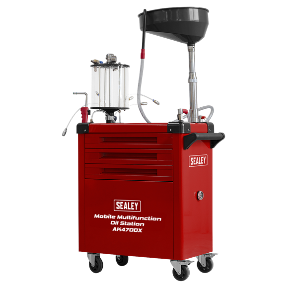 Sealey AK470DX Automotive Vehicle Mobile Multifunction Oil Station - 70L Sump tank with 61pc Tool Set. Five oil suction probes for extracting used oil from most vehicle dipsticks