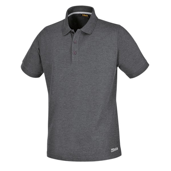 Beta Workwear 7552G Three-button work polo shirt, made from piqué cotton, 200 g/m2, black XS-3XL melange grey