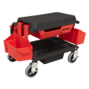 Sealey SCR90 Mechanic's Deluxe Detailing Rubber Castor Cushioned Utility Seat with Storage for Bodyshop & Garage