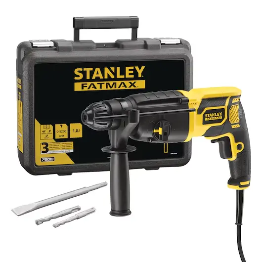 KFFMED500K STANLEY® FATMAX® 750W 1.8J SDS-Plus Pneumatic Hammer Drill With Kit Box
