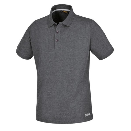 Beta Workwear 7552G Three-button work polo shirt, made from piqué cotton, 200 g/m2, black XS-3XL melange grey