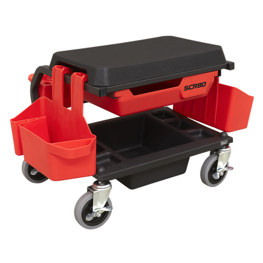 [SCR90] Sealey SCR90 Mechanic's Deluxe Detailing Rubber Castor Cushioned Utility Seat with Storage for Bodyshop & Garage