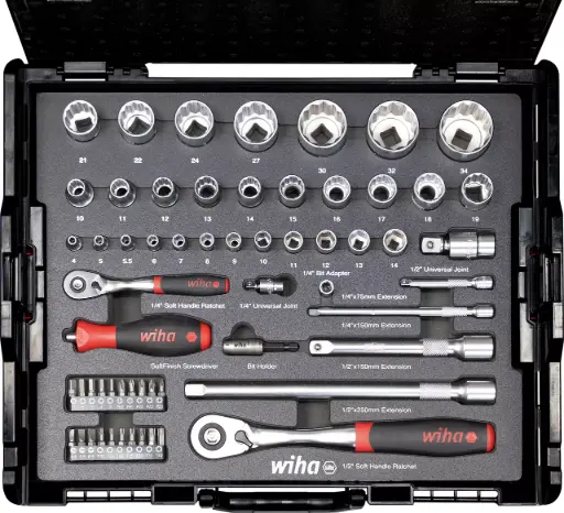 [44685] wiha Nut driver and bit set 1/4" and 1/2" 60 pcs in L Box