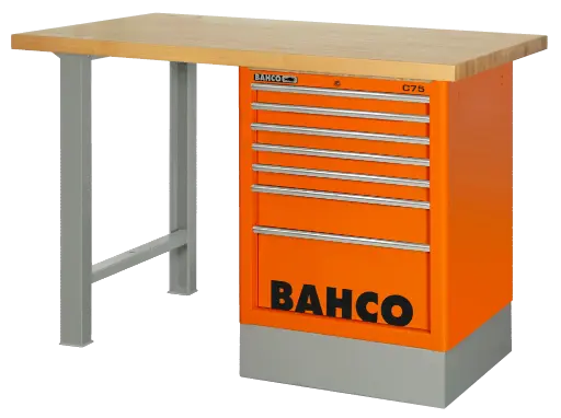 [1495KCWB18TW] BAHCO Heavy Duty Wooden Top Workbenches with Side Drawer Tower and 2-Leg 1800 mm x 750 mm x 1030 mm  1495KCWB18TW Custom Workshop